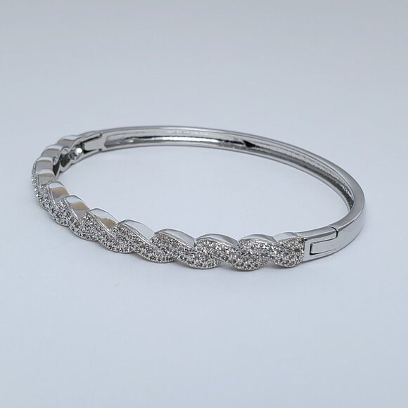 14K White Gold Womens 2ct Diamond Bangle Bracelet 14 K Sterling Silver Jewelry - Picture 4 of 7